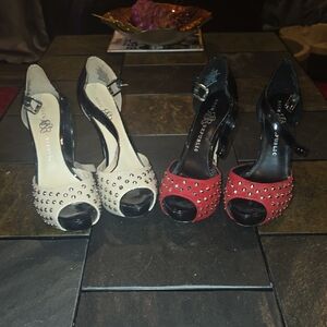 Rock And Republic Red and Cream Studded Heels